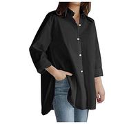 Women's Cotton Linen Shirt Plus Size Long Sleeve Blouse Collared Solid Colour Top Ladies Casual Spring Loose Fit Tunic Dressy Tshirt Black