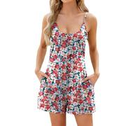 Womens Cotton Linen Short Jumpsuits Sleeveless Casual Onesie Rompers Playsuits Loose Adjustable Spaghetti Strap Bib Overalls Work Utility Safety Dungarees Holiday Outfits for Women with Pockets Red