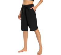 Womens Cotton Linen Shorts Ladies Stretch Elasticated Waist Drawstring Shorts Summer Casual Capri Pants Solid Colour Loose Half Pants Summer Casual Bermuda Trousers with Pockets