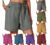 Women's Cotton Linen Shorts With Pockets - Drawstring Wide Leg Beach Bottoms - Elastic Waist Comfortable Pajama Boxer Sleepwear - Tummy Control Sports