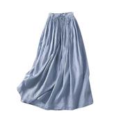 Women's Cotton Linen Skirts Retro Vintage Flowy Long Skirt Elastic Waist Summer Maxi Skirts Casual Loose Beach Boho Vacation Skirt Ladies UK Sale Clearance
