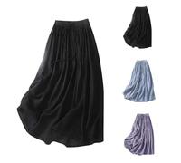 Women's Cotton Linen Skirts UK Clearance Ladies Tiered Skirt Lace Up Dresses Elastic High Waist Skirts A-Line Skirt Maxi Dress Ruffle Pleated Sundress Flowy Clothing Flared Casual Stretchy Costume