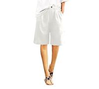 Womens Cotton Linen Solid Colour Shorts with Pockets Elastic Waist Ladies Cool Cotton Summer Wide Leg Shorts Lightweight Holidays Lounge Beach Shorts Loose Casual Pants UK Sizes 10-20 Beige