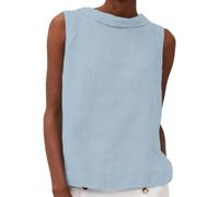 Women's Cotton Linen Tank Tops High Neck Casual Cami Sleeveless Camisole Blouses Summer Basic Shirt Solid Color Crop Tops(Light Blue,X-Large)