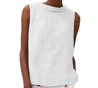 Women's Cotton Linen Tank Tops High Neck Casual Cami Sleeveless Camisole Blouses Summer Basic Shirt Solid Color Crop Tops(White,Medium)