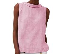 Women's Cotton Linen Tank Tops High Neck Casual Cami Sleeveless Camisole Blouses Summer Basic Shirt Solid Color Crop Tops(Pink,3X-Large)