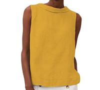 Women's Cotton Linen Tank Tops High Neck Casual Cami Sleeveless Camisole Blouses Summer Basic Shirt Solid Color Crop Tops(Orange,X-Large)
