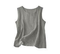 Womens Cotton Linen Tank Tops Round Neck Casual Sleeveless Camisole Blouses Summer Basic Tank Shirt Loose Fit Summer Casual Solid Color Oversized Vest Round Neck Shirts Breathable Comfy Grey