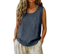 Womens Cotton Linen Tank Tops UK, Round Neck Sleeveless Camisole Blouses Summer Basic Loose Fit Solid Color Casual Lightweight Breathable Oversized Casual Vest Shirts for Daily Wear Navy