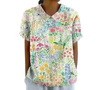Women's Cotton Linen Tops Solid Cotton Linen Wedding Outfits 2026 Women's 2025 Lapel Art Floral Round Neck Gifts Pullover Top Casual Shirt T-Shirts (01-J-Camouflage, XXXXL)