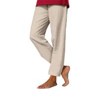 Womens Cotton Linen Trousers Straight Leg, Elastic High Waist Pants Drawstring Trousers Boho Flowy Solid Lounge Pants Plus Size Casual Trouser Lightweight Full Length Summer Pant with Pockets Khaki