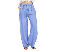 Women's Cotton Linen Trousers Summer Casual Elastic Waist Drawstring Comfort Wide Leg Straight Pants Sale Clearance Ladies Solid Full Length Yoga Fitness Sport Going Out Business Leisure Long Pant