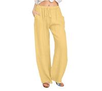 Women's Cotton Linen Trousers Summer Casual Elastic Waist Drawstring Comfort Wide Leg Straight Pants Sale Clearance Ladies Solid Full Length Yoga Fitness Sport Going Out Business Leisure Long Pant