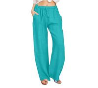 Women's Cotton Linen Trousers Summer Casual Elastic Waist Drawstring Comfort Wide Leg Straight Pants Sale Clearance Ladies Solid Full Length Yoga Fitness Sport Going Out Business Leisure Long Pant