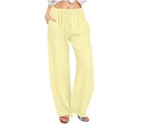 Women's Cotton Linen Trousers Summer Casual Elastic Waist Drawstring Comfort Wide Leg Straight Pants Sale Clearance Ladies Solid Full Length Yoga Fitness Sport Going Out Business Leisure Long Pant