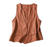 Women's Cotton Linen Vest Sale Clearance Sleeveless Cardigan Casual V Neck Waistcoat Lightweight Solid Button Down Blazer Waistcoat Jackets with Pockets