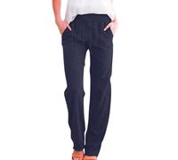 Women's Cotton Linen Wide Leg Trousers - Breathable Summer Pants with Pockets, Comfortable Casual Wear for Hot Weather Stretch High Waisted Work Long Pants Y2K Streetwear Dark Blue