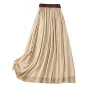 Womens Cotton Maxi Skirts Pleated High Waist A-Line Skirt Flowy Ankle Length Skirt Ladies Summer Casual Skirts Cargo Slim Loose Elastic Waist Vocation Holiday Dress