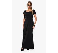 Womens Cotton Puff Sleeve Milkmaid Dress - Black - 10, Black