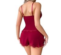 Womens Cotton Pyjamas Womens Fleece Pyjamas Set Lace Camisole Panty Set Women S Sexy Pajamas Lace Soft Smooth Pajamas Suit Suspenders And Shorts Ladies Satin Warm For Women Sets Fleece Wine