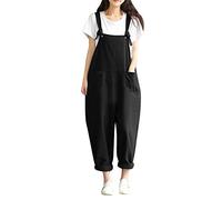 Women's Cotton Retro Overalls Baggy Strap Sleeveless Jumpsuits Casual Loose Wide Leg Dungarees Rompers Loose Sleeveless Long Playsuit Dungarees
