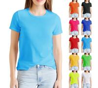 Women's Cotton Round Neck Tee Shirt Size L | Women's Short Sleeve T-Shirts Plus Size Tshirt Plus Size Tshirt Plus Size Cooling T Shirt Anti UV Breathable Summer Top Casual Top Quick Dry Tops, Bu2, M