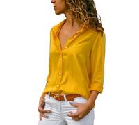 Women's Cotton T Shirts Women's Business Loose Fit Plus Size Button Down Blouses Long Sleeve Tops Ladies Plus Size Shirts Ladies Plus Size Summer Warehouse Clearance Bargains Sale Yellow