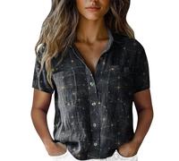 Women's Cotton Tops, Short Sleeve | Printed Button Down Extra Large Blouse, Soft Breathable, Loose Casual, Ladies Plus Size Daily Wear Top Black 5XL