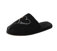Womens Cotton Towelling Slippers Mens Non-Slip Memory Foam Flat Home Shoes Love Print Couple's Indoor Outdoor Slippers Black