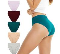 Women's Cotton Underwear French Cut Panties Clothes for Women Mid Rise Solid Briefs Soft Stretch Ladies Underpants (5-pack), Apricot, Gray, Red, Green, Black, XL