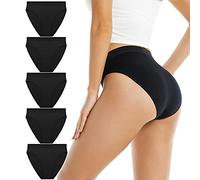 Women's Cotton Underwear French Cut Panties for Women Mid Rise Solid Briefs Soft Stretch Ladies Underpants (5-pack), Black, Large