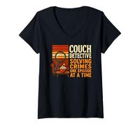 Women's Couch Detective Solving Crimes True Crime TV V-Neck T-Shirt