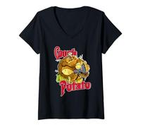 Women's Couch Giant Potato Funny TV Remote Snack Lazy Humor Design V-Neck T-Shirt