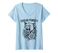 Womens Cougar Puberty Funny Menopause Perimenopause V-Neck T-Shirt