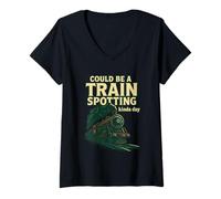 Women's Could Be A Train Spotting Kinda Day Steam Train V-Neck T-Shirt