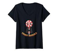 Womens Count Suckula Funny Lollipop Candy Vampire Halloween V-Neck T-Shirt