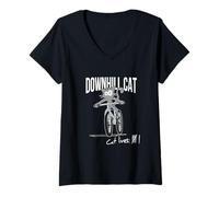 Women's Counting Cat-Lives Downhill Cat MTB Bike V-Neck T-Shirt
