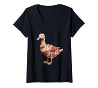 Womens Country Patchwork Duck Retro Floral Quilting Aesthetic V-Neck T-Shirt