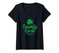 Women's County Cork Ireland The Rebel County Shamrock Green Aged V-Neck T-Shirt