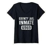 Womens County Jail Inmate Shirt 6969 Prisoner Halloween Costume V-Neck T-Shirt