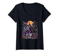 Women's Couple Skeletons As Witch Funny Dancing Horror Halloween V-Neck T-Shirt