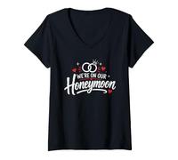 Women's Couples Matching Wedding We're On Our Honeymoon Vacation V-Neck T-Shirt