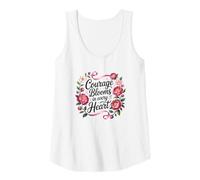 Womens Courage Blooms in Every Heart Pink Ribbon Floral Awareness Tank Top