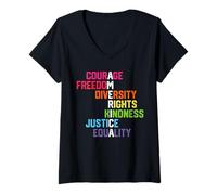 Womens Courage Freedom Diversity Equality Justice Retro USA Flag V-Neck T-Shirt