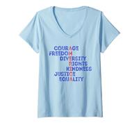 Womens Courage Freedom Diversity Equality Justice Retro USA Flag V-Neck T-Shirt