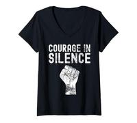 Women's Courage in Silence Distressed Fist Awareness Graphic V-Neck T-Shirt