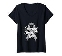Women's Courage Strength Hope Brain Cancer Awareness Ribbon V-Neck T-Shirt