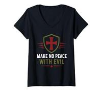 Women's Courage Strong Warrior Faith Saying Make No Peace with Evil V-Neck T-Shirt