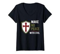 Women's Courage Strong Warrior Faith Saying Make No Peace with Evil V-Neck T-Shirt