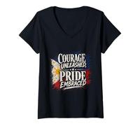 Women's Courage Unleashed, Pride Embraced Philippine Flag Art V-Neck T-Shirt